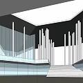 Modern Commercial Complex Interior With Glass Curtain Wall Vertical Columns And Skylight