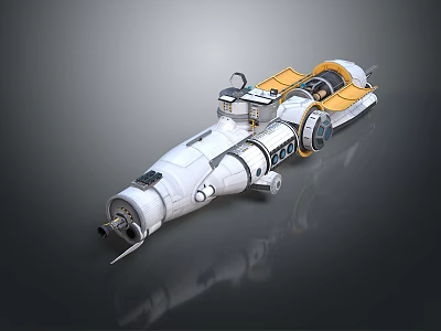 Futuristic Spacecraft Module Featuring Modular Structure White Yellow Design And Thrusters 3d model