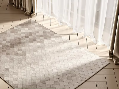 Neutral Toned Square Rug With Geometric Pattern On Wooden Floor In Living Room 3d model