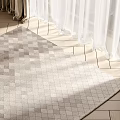 Neutral Toned Square Rug With Geometric Pattern On Wooden Floor In Living Room