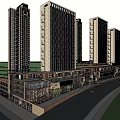 Modern Commercial Street With Multi Storey Buildings Shops Glass Facades And Palm Trees