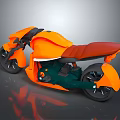 Orange Motorcycle Featuring Modern Futuristic Design Red Seat Green Accents And Streamlined Body
