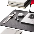 Modern Laptop on Desk Setup with Mouse Pad Notebook Stationery Smartphone and Coffee Cup