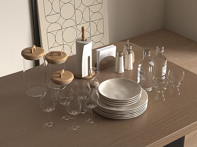 Tableware Cup Kettle Plate Dishes 3d model