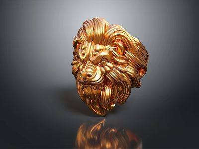 Golden Lion Head Ring With Detailed Metallic Design And Shiny Finish 3d model