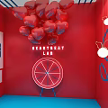 Heartbeat Lab Space Featuring Red Heart Balloons Red Wall And Blue Decor 3d model