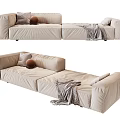 Modern Beige Sectional Sofa With Soft Pillows Decorative Ball And Blanket 3d model