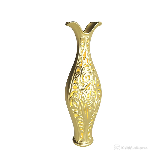 Gold Decorative Vase With Intricate Hollow Floral Patterns And Elegant Design 3d model 