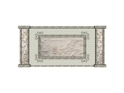 Traditional Scenic Wall Design With Intricate Carved Patterns And Decorative Borders 3d model