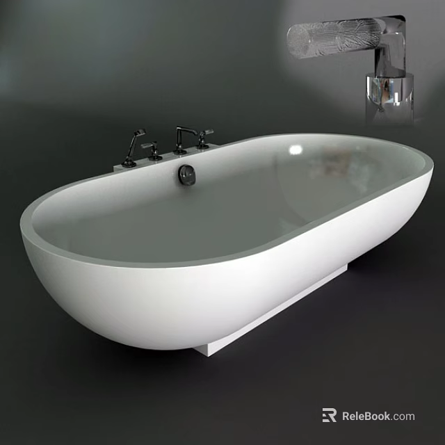 White Oval Freestanding Bathtub With Modern Faucet And Sleek Surface Design 3d model 