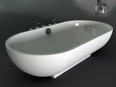 White Oval Freestanding Bathtub With Modern Faucet And Sleek Surface Design 3d model