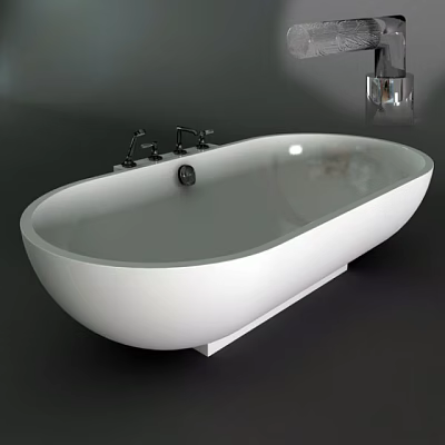 White Oval Freestanding Bathtub With Modern Faucet And Sleek Surface Design 3d model
