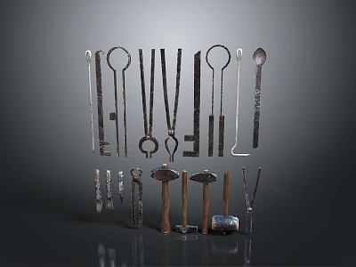 Various Metal Hand Tools Collection with Wrenches Hammers Pliers and Screwdrivers for Workshop 3d model