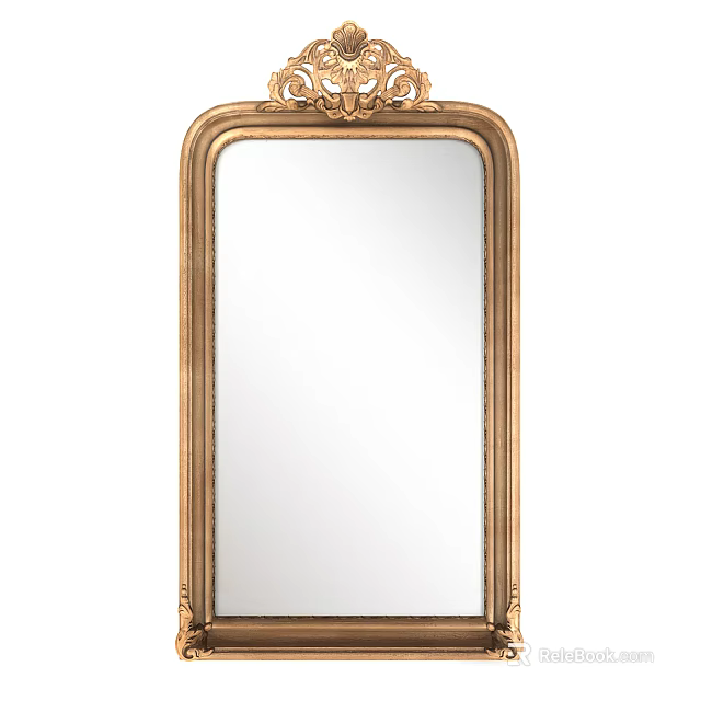 Elegant Ornate Rectangular Mirror With Gold Frame And Intricate Carved Details 3d model 
