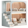Kids Bunk Bed With White Frame Storage Stairs Cozy Pillows And Brown Padded Wall