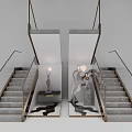 Modern Elegant Staircase Design With Glass Railings Gray Steps And Artwork Decor