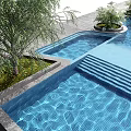 Modern Swimming Pool Design Featuring Blue Water And Decorative Plants On Tile Floor