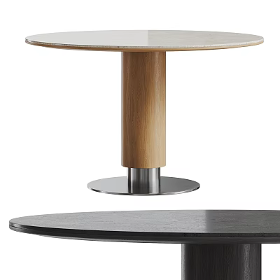 Round Dining Table With Light And Dark Tops Wooden Legs Metal Base Design 3d model