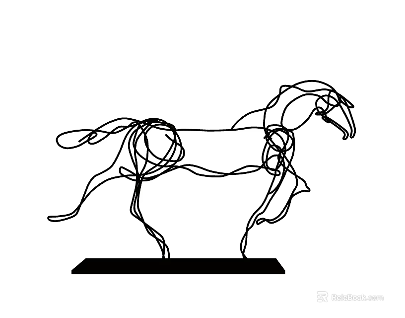 Modern Decorative Ornament Set With Wireframe Horse Sculpture On Black Base 3d model 