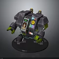 Mechanical Robot Creature With Purple Green Armor Control Panel Antennas And Limb Details 3d model