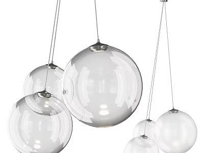Modern Transparent Glass Spherical Pendant Lights with Multiple Hanging Design for Interior Decor 3d model