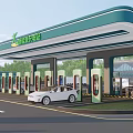 Electric Vehicle Parking Lot with Charging Ports State Grid Logo and Green Canopy
