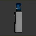 Modern Water Dispenser With Blue Bottle Black Silver Body And Hot Cold Functions