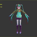 Game Anime Character With Teal Long Twin Tails And Blue Hoodie Shorts Outfit