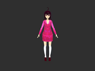 Anime Style Woman Wearing Pink Dress White Stockings and Red Shoes 3d model