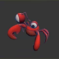 Cartoon Red Crab With Big Eyes Red Claws And Legs On Dark Background With Reflection
