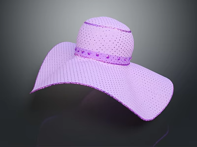 Purple Wide Brimmed Hat Made Of Woven Material With Perforated Design And Decorative Band 3d model