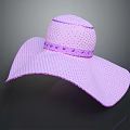 Purple Wide Brimmed Hat Made Of Woven Material With Perforated Design And Decorative Band
