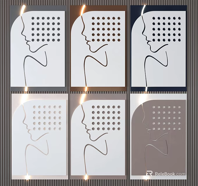 Modern Decorative Panels With Female Profile Outline And Dot Patterns Design 3d model