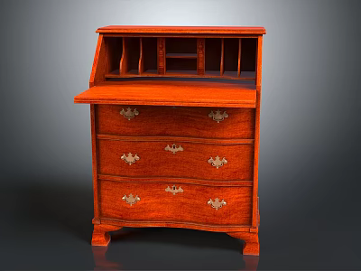 Classic Antique Mahogany Writing Desk With Brass Handles Drawers And Top Compartments 3d model