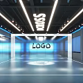 Modern Indoor Sports Space Featuring Bright Lighting And Brand Logos