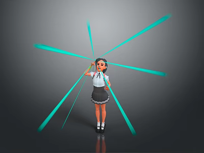 Striking Game Movie Character In School Uniform With Blue Light Beams And Dynamic Pose 3d model