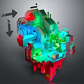 3D Cartoon Scene Design With Colorful Buildings Green Plants And Glowing Lights