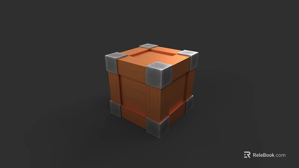 Wooden Square Box With Metal Corner Reinforcements And Classic Design 3d model 