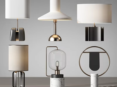 Modern Table Lamps with Various Designs Marble Metal Bases and Fabric Shades 3d model