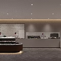 Modern Hotel Lobby Buffet Interior With Chefs Preparing Food And Dining Counters 3d model