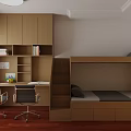 Modern Kids Room Interior With Bunk Bed Study Desk And Storage Cabinets 3d model