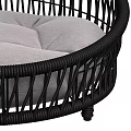 Stylish Black Rattan Pet Furniture With Round Design And Gray Cushion