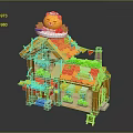 Toy Food Shop Building With Chef Figure Colorful Roof And Decorative Windows