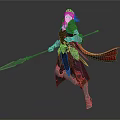 Fantasy Female Warrior In Silver Armor With Spear And Red Cape