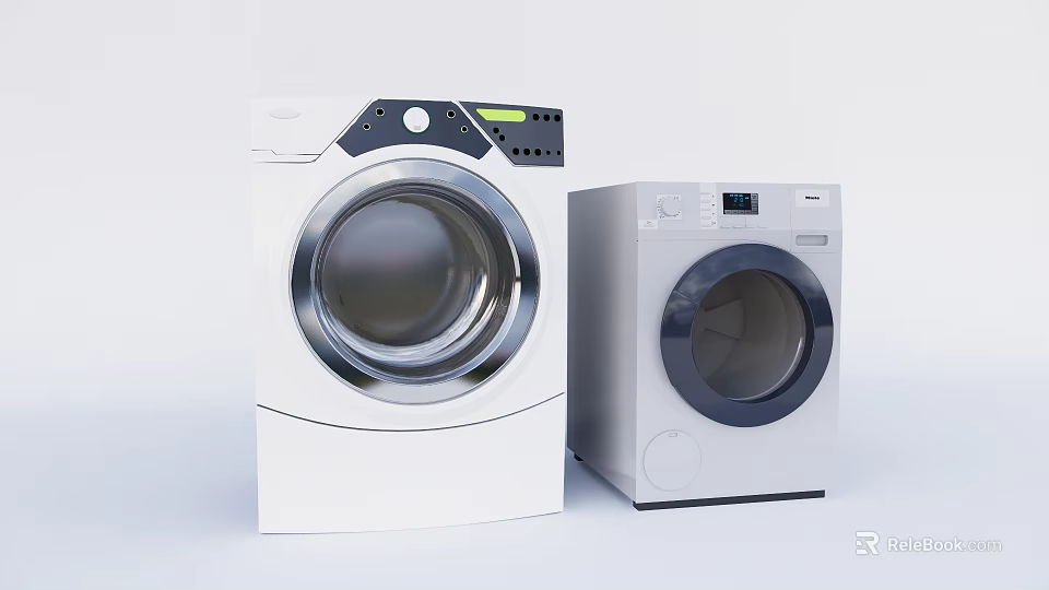 Modern Front Load Washing Machine Design With Digital Control Panel And Stainless Steel Door 3d model 
