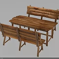 Rustic Wooden Furniture Set With Rectangular Table And Two Long Benches 3d model