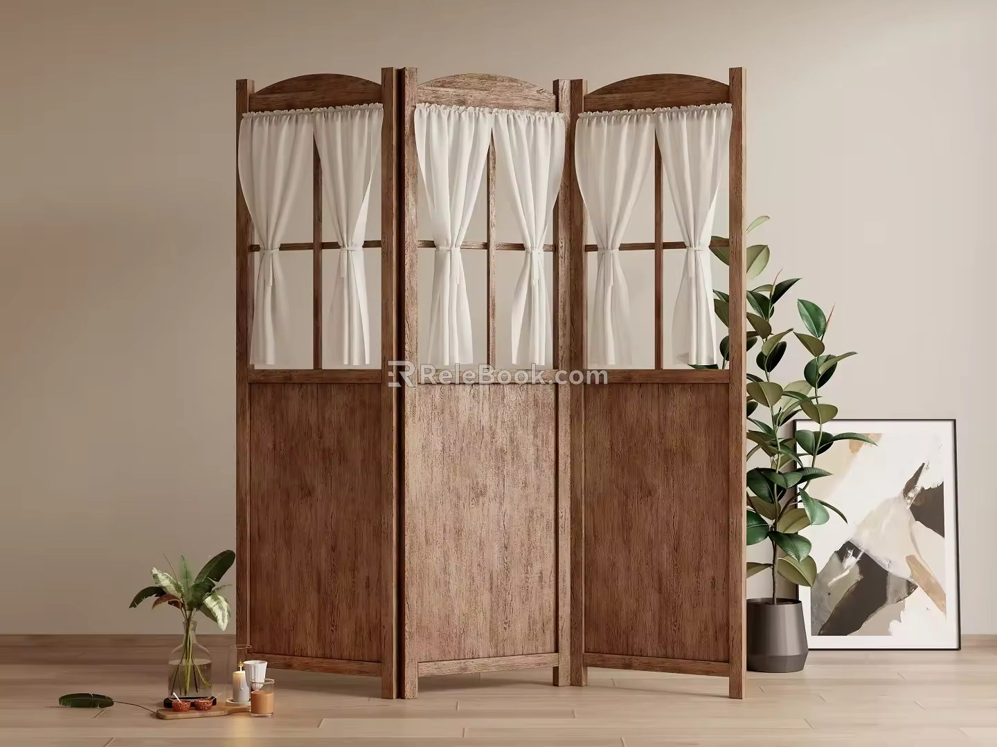 Quiet Style Retro Folding Screen Partition 3d model