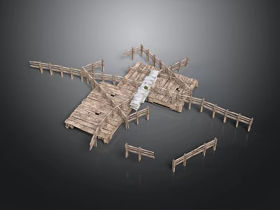 Rustic Wooden Dock Platform Scenic Model With Planks Railings And Walkways 3d model