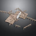 Rustic Wooden Dock Platform Scenic Model With Planks Railings And Walkways