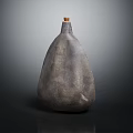 Handcrafted Gray Ceramic Bottle With Wooden Cork And Textured Surface Design 3d model